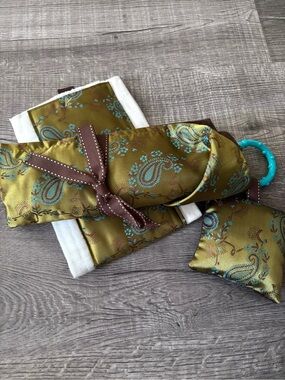 Tie on Satin Baby Blanket & Bib gift set NWT